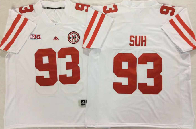 NCAA Men Nebraska Huskers White #93 SUH->ncaa teams->NCAA Jersey